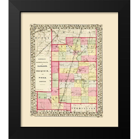 Kankee Iroquois Ford Illinois - Cambell 1870 Black Modern Wood Framed Art Print by Cambell
