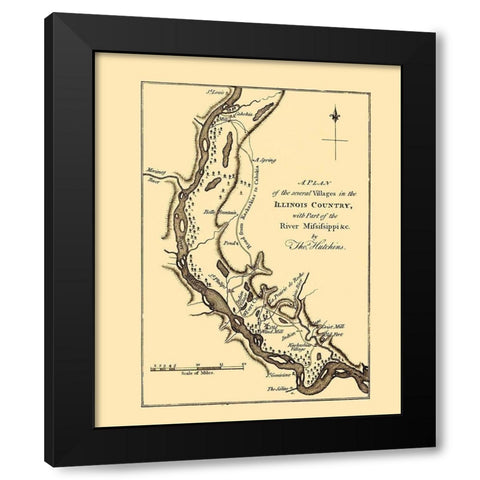 Mississippi River Villages - Hutchins 1778 Black Modern Wood Framed Art Print with Double Matting by Hutchins