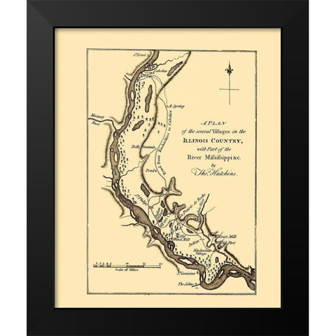Mississippi River Villages - Hutchins 1778 Black Modern Wood Framed Art Print by Hutchins