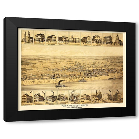 Tell City Indiana - Strobridge 1870 Black Modern Wood Framed Art Print with Double Matting by Strobridge