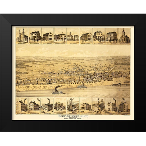 Tell City Indiana - Strobridge 1870 Black Modern Wood Framed Art Print by Strobridge