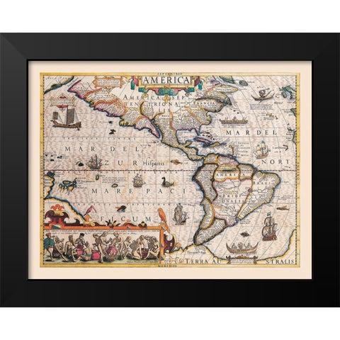 America - Hondius 1607 Black Modern Wood Framed Art Print by Hondius