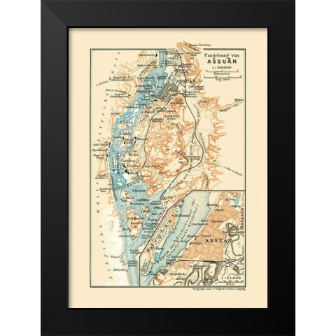 Africa Aswan Egypt - Baedeker 1913 Black Modern Wood Framed Art Print by Baedeker