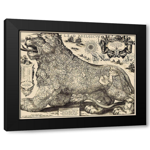 Benelux Belgium Netherlands Luxembourg Black Modern Wood Framed Art Print with Double Matting by Hondius