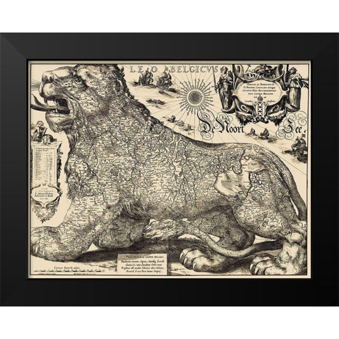 Benelux Belgium Netherlands Luxembourg Black Modern Wood Framed Art Print by Hondius