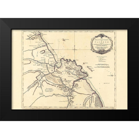 South America Cayenne French Guiana - Jefferys Black Modern Wood Framed Art Print by Jefferys