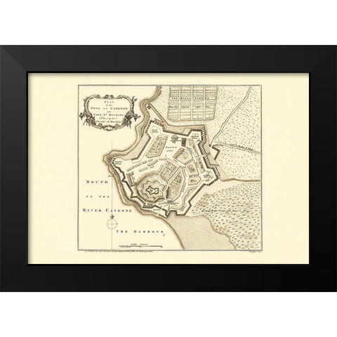 S. America Cayenne Fort St Michael French Guiana Black Modern Wood Framed Art Print by Jefferys