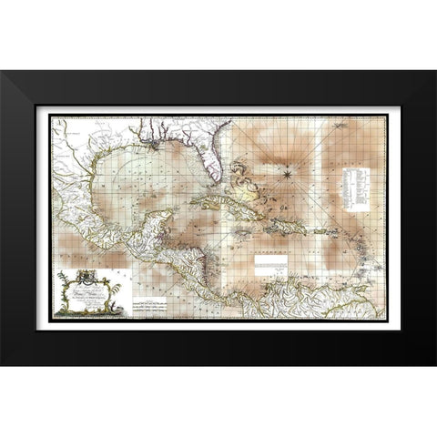 Caribbean Sea Honduras Costa Rica - Speer 1774 Black Modern Wood Framed Art Print by Speer