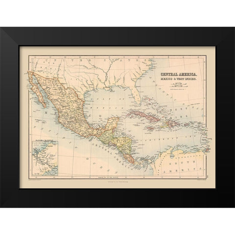 Mexico Guatemala Honduras Nicaragua Costa Rica Black Modern Wood Framed Art Print by Black