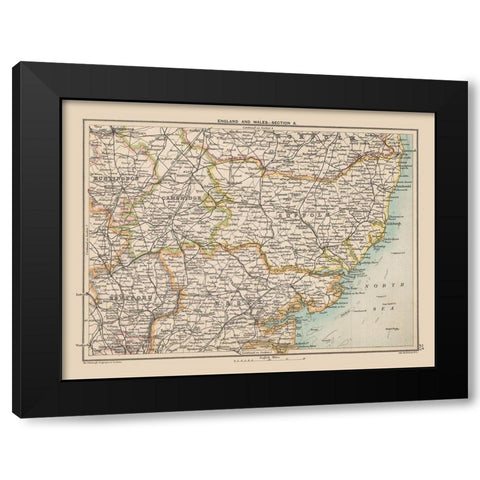 Southern England - Bartholomew 1892 Black Modern Wood Framed Art Print by Bartholomew