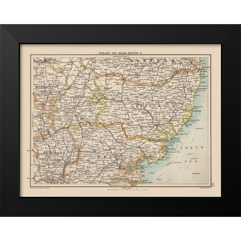 Southern England - Bartholomew 1892 Black Modern Wood Framed Art Print by Bartholomew