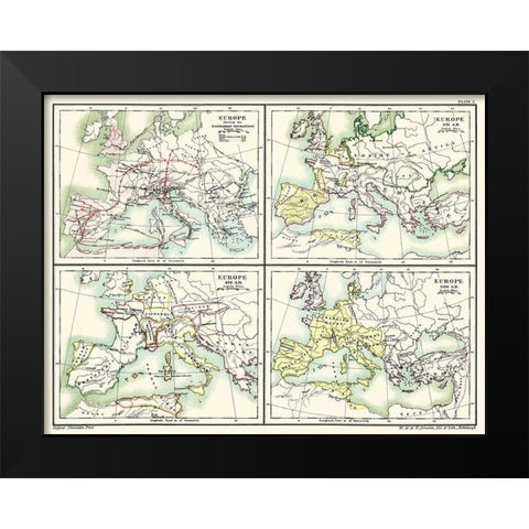 Europe Barbarian Migrations 451 AD-500 AD Black Modern Wood Framed Art Print by Poole