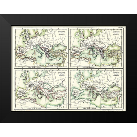 Europe 565 AD-720 AD - Poole 1902 Black Modern Wood Framed Art Print by Poole