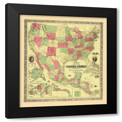 United States, Territories, Mexico, Caribbean 1872 Black Modern Wood Framed Art Print by Bridgman