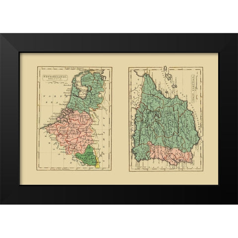Europe Netherlands Belgium Spain Portugal Black Modern Wood Framed Art Print by Gray