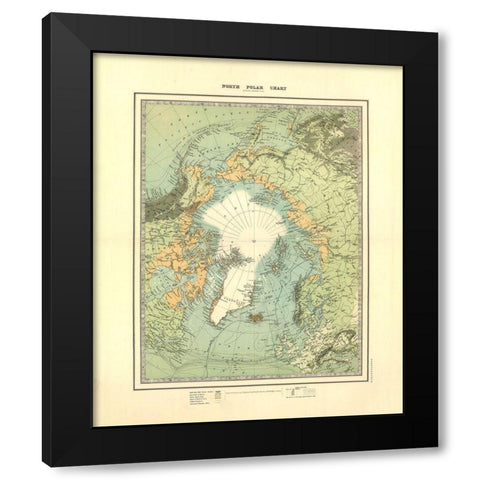 North Polar Chart - Johnston 1893 Black Modern Wood Framed Art Print with Double Matting by Johnston
