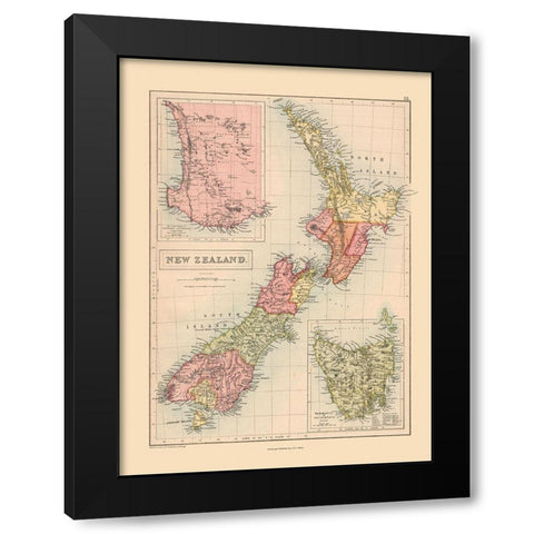 Oceania New Zealand - Black 1867 Black Modern Wood Framed Art Print with Double Matting by Black