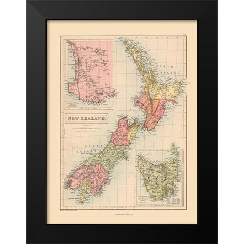 Oceania New Zealand - Black 1867 Black Modern Wood Framed Art Print by Black