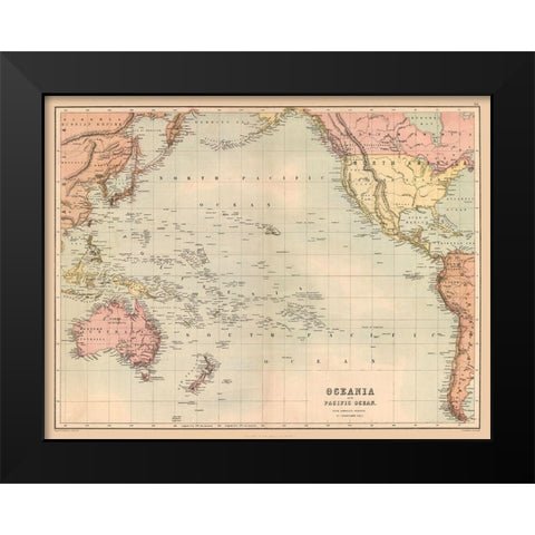 Oceania Pacific Ocean - Black 1867 Black Modern Wood Framed Art Print by Black