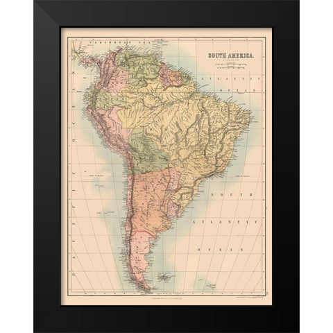 South America - Black 1867 Black Modern Wood Framed Art Print by Black