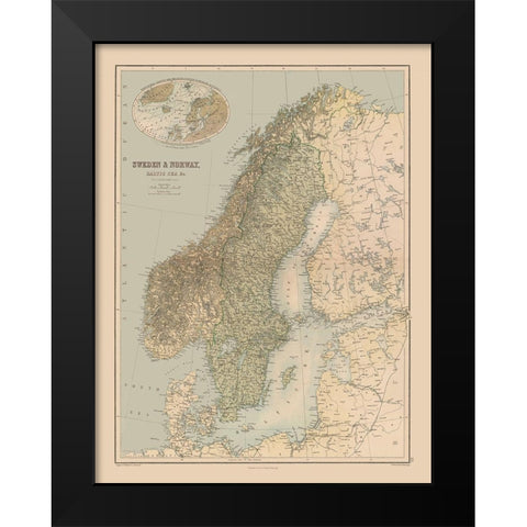Europe Sweden Norway - Black 1867 Black Modern Wood Framed Art Print by Black