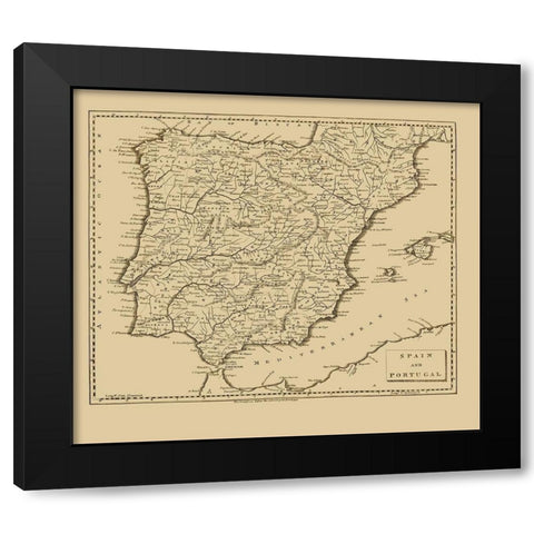 Spain Portugal - Thomas 1812 Black Modern Wood Framed Art Print with Double Matting by Thomas
