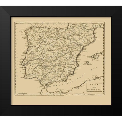 Spain Portugal - Thomas 1812 Black Modern Wood Framed Art Print by Thomas