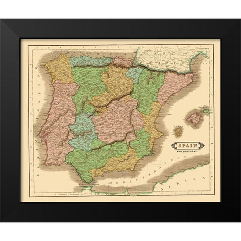 Spain Portugal - Hamilton 1831 Black Modern Wood Framed Art Print by Hamilton