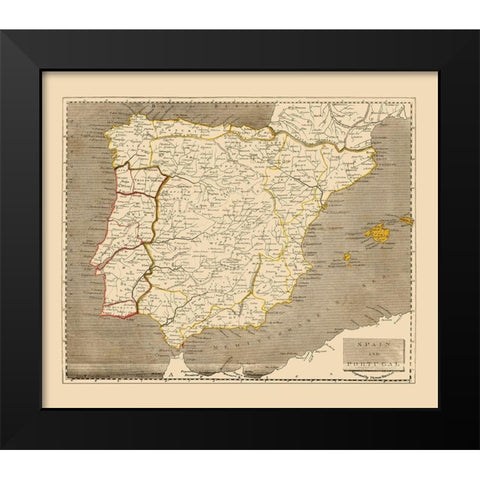 Spain Portugal - Thomas 1812 Black Modern Wood Framed Art Print by Thomas