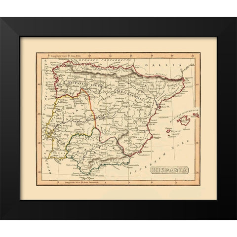 Spain Portugal - Thomas 1835 Black Modern Wood Framed Art Print by Thomas
