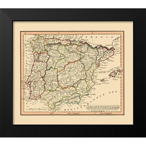 Spain Portugal - Thomas 1835 Black Modern Wood Framed Art Print by Thomas