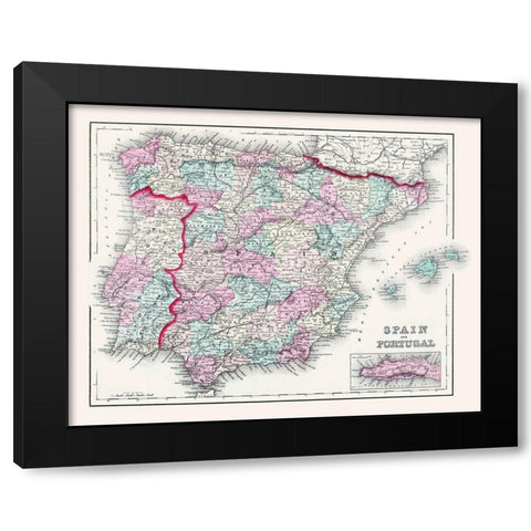 Spain Portugal - Gray 1878 Black Modern Wood Framed Art Print by Gray