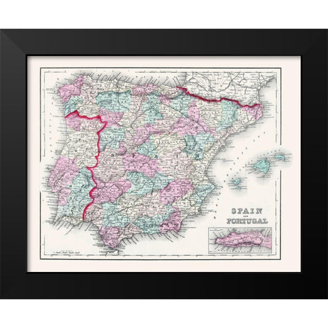 Spain Portugal - Gray 1878 Black Modern Wood Framed Art Print by Gray