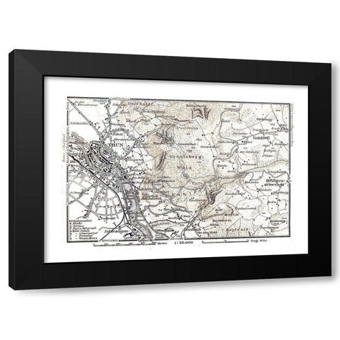 Thun Region Switzerland - Baedeker 1921 Black Modern Wood Framed Art Print with Double Matting by Baedeker
