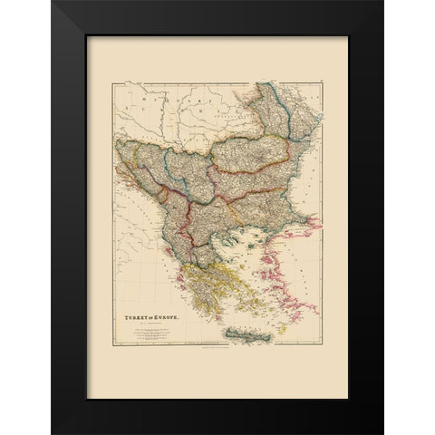 Europe Turkey - Arrowsmith 1844 Black Modern Wood Framed Art Print by Arrowsmith