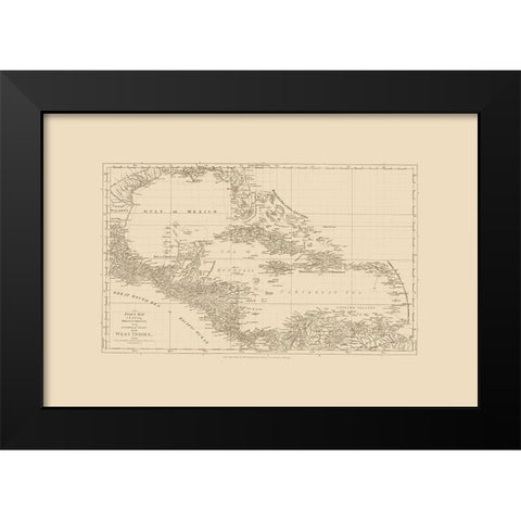 Chart West Indies Caribbean - Sayer 1775 Black Modern Wood Framed Art Print by Sayer