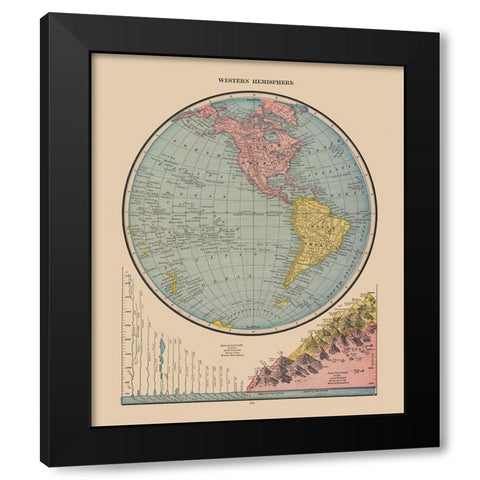 Western Hemisphere River Lengths - Cram 1888 Black Modern Wood Framed Art Print by Cram
