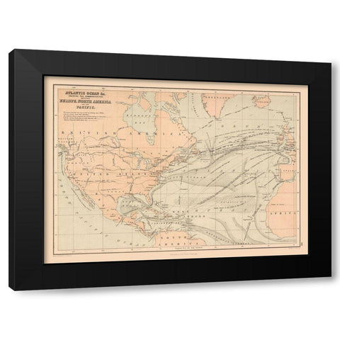 Telegraph Lines Europe America - Black 1867 Black Modern Wood Framed Art Print with Double Matting by Black