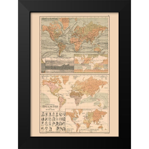 Ocean Currents Human Races World - Black 1867 Black Modern Wood Framed Art Print by Black