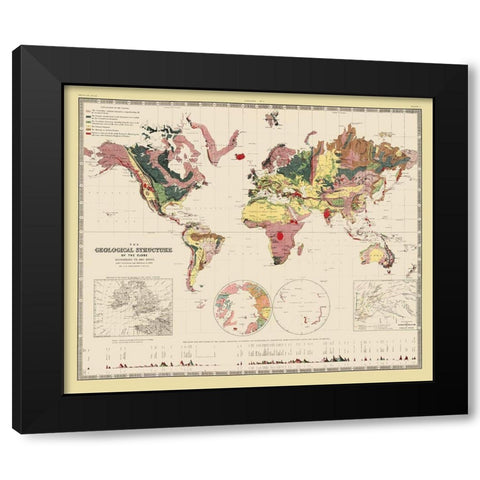 Geological Structure of Globe - Johnston 1855 Black Modern Wood Framed Art Print by Johnston