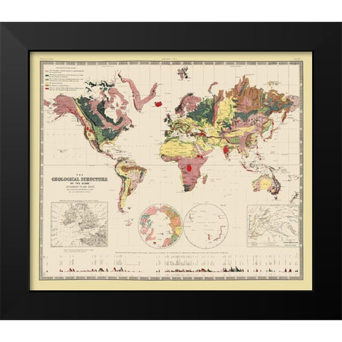 Geological Structure of Globe - Johnston 1855 Black Modern Wood Framed Art Print by Johnston