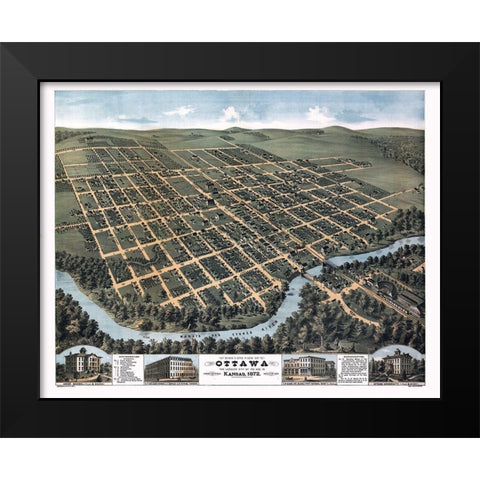Ottawa Kansas - Glover 1872 Black Modern Wood Framed Art Print by Glover