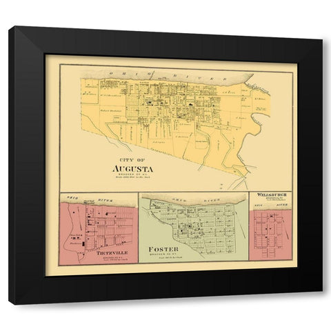 Augusta, Tietzville, Foster, Wellsburgh Kentucky Black Modern Wood Framed Art Print by Hayes