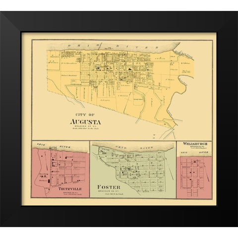 Augusta, Tietzville, Foster, Wellsburgh Kentucky Black Modern Wood Framed Art Print by Hayes