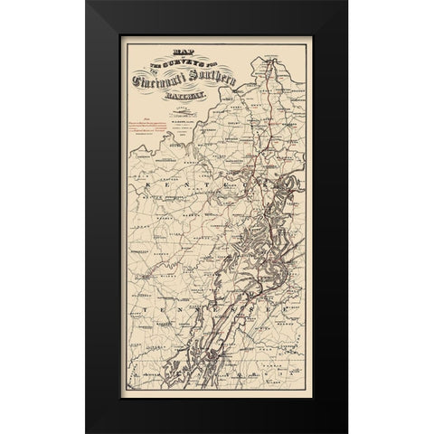 Cincinnati Southern Railway - Strobridge 1873 Black Modern Wood Framed Art Print by Strobridge