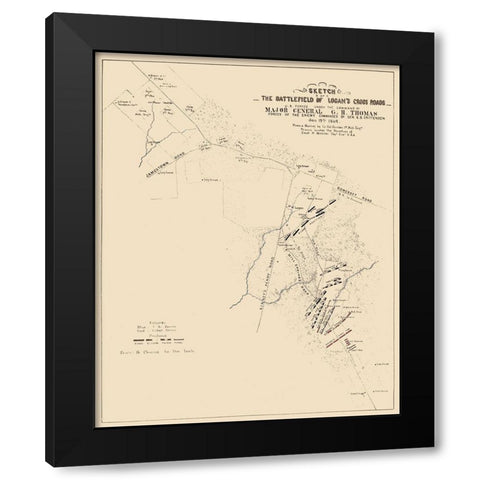 Logans Cross Roads Kentucky Battlefield - Michler 1862 Black Modern Wood Framed Art Print with Double Matting by Michler