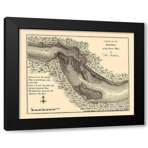 Ohio River Rapids Plan - Hutchins 1778 Black Modern Wood Framed Art Print with Double Matting by Hutchins