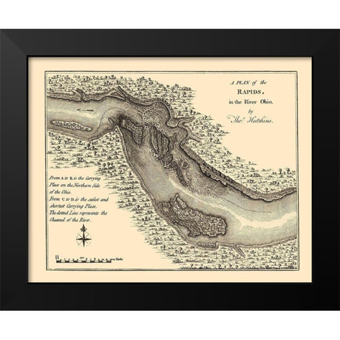 Ohio River Rapids Plan - Hutchins 1778 Black Modern Wood Framed Art Print by Hutchins