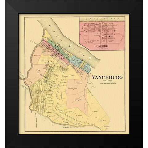Vanceburg, Concord Kentucky Landowner - Hayes Black Modern Wood Framed Art Print by Hayes