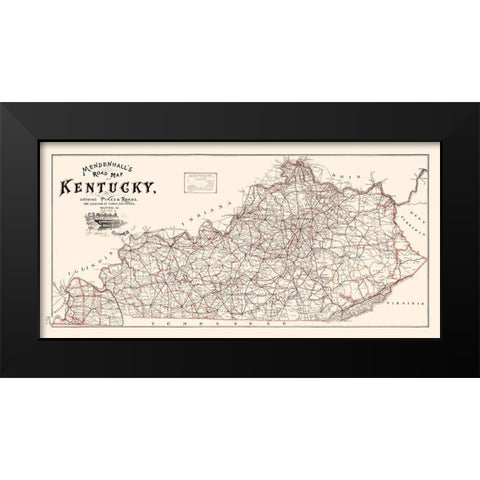 Kentucky Road Map - Mendenhall 1900 Black Modern Wood Framed Art Print by Mendenhall